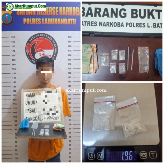 
					Tersangka berinisial BP alias Boby (27), warga setempat, tak berkutik saat ditangkap petugas pada Jumat, 11 April 2025 sekitar pukul 16.20 WIB. Dari penggeledahan, polisi menemukan dua bungkus plastik klip sedang yang diduga berisi sabu dengan berat total 1,96 gram bruto