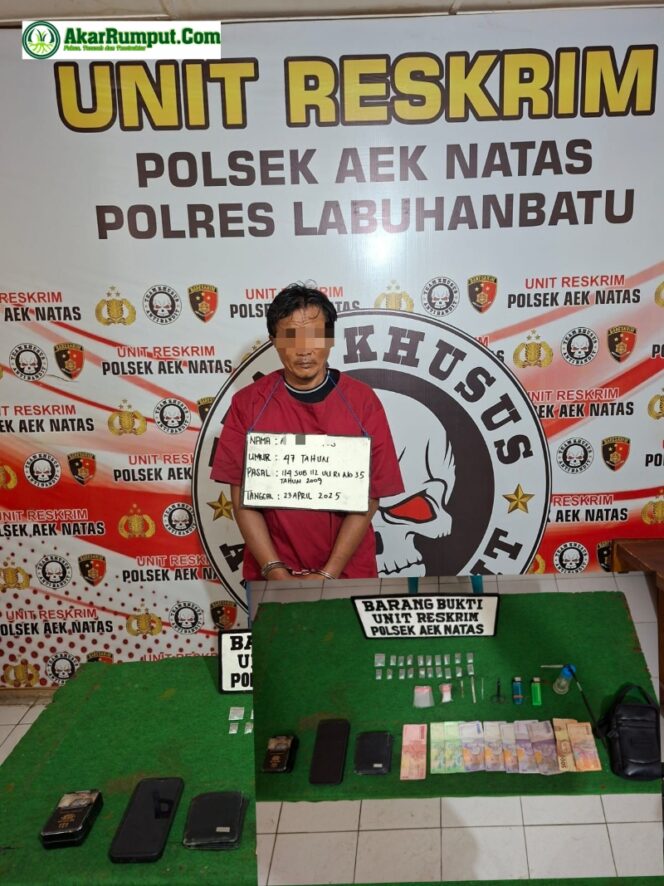 
					Terduga pelaku Seorang pria berinisial AA alias Ayub (47), warga Dusun II Desa Perkebunan Padang Halaban, Kecamatan Aek Kuo, Kabupaten Labuhanbatu Utara, diamankan bersama sejumlah barang bukti pada Rabu (23/04/2025) sekitar pukul 18.20 Wib