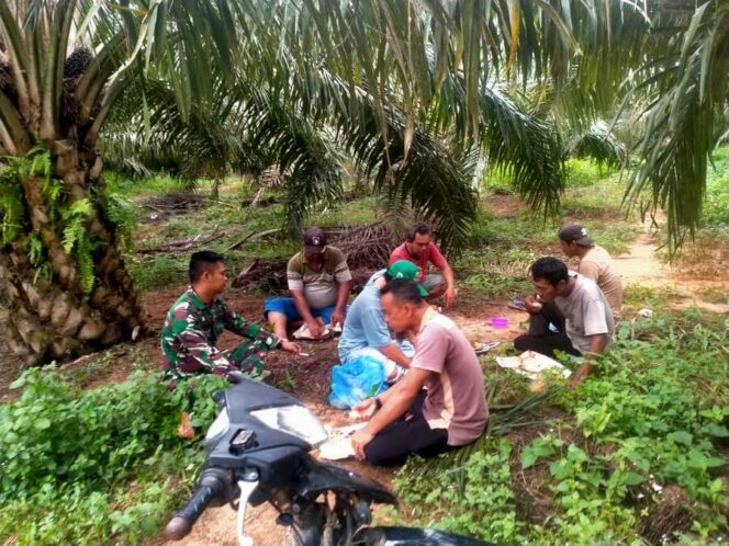 
					Babinsa Koramil 12/LP Serda Rico Wahyudi, melaksanakan komunikasi sosial (komsos) di kebun milik Haji Wandi yang berada di Dusun Batang Gogar, Minggu (08/06/2025)