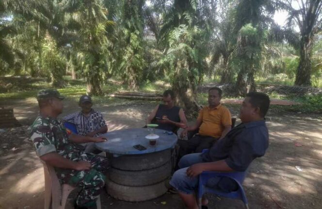
					Babinsa Koramil 11/KP Peltu Ahmad Nawi Harahap bersama Sekdes Perk Normarak S. Sihalo dengan masyarakat Desa Perkebunan Normarak Kecamatan Kota Pinang Kabupaten Labuhanbatu Selatan, Selasa (08/07/2025)