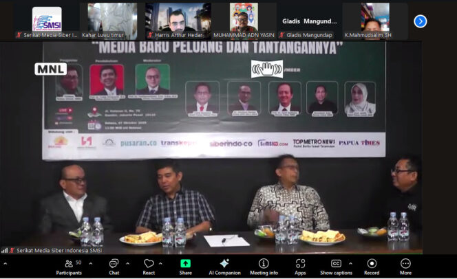 
					Zoom Meeting Diskusi Terbuka Songsong HPN, di Kantor SMSI Pusat, Jalan Veteran, Jakarta, Selasa (07/10/2025)