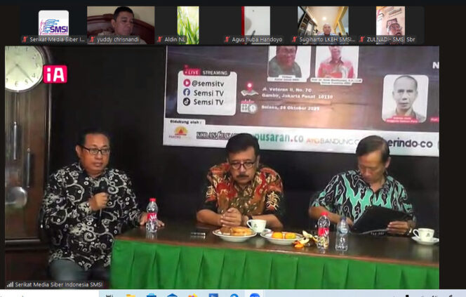 
					Serikat Media Siber Indonesia (SMSI) menggelar Dialog Nasional bertajuk “Media Baru vs UU ITE” di Kantor Pusat SMSI, Selasa (28/10/2025)