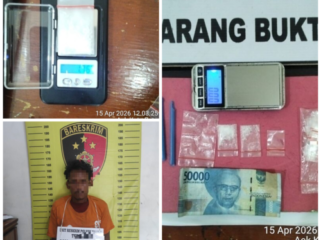 Terduga pelaku berinisial M alias Ginot (39), beserta barang bukti yang berhasil diamankan