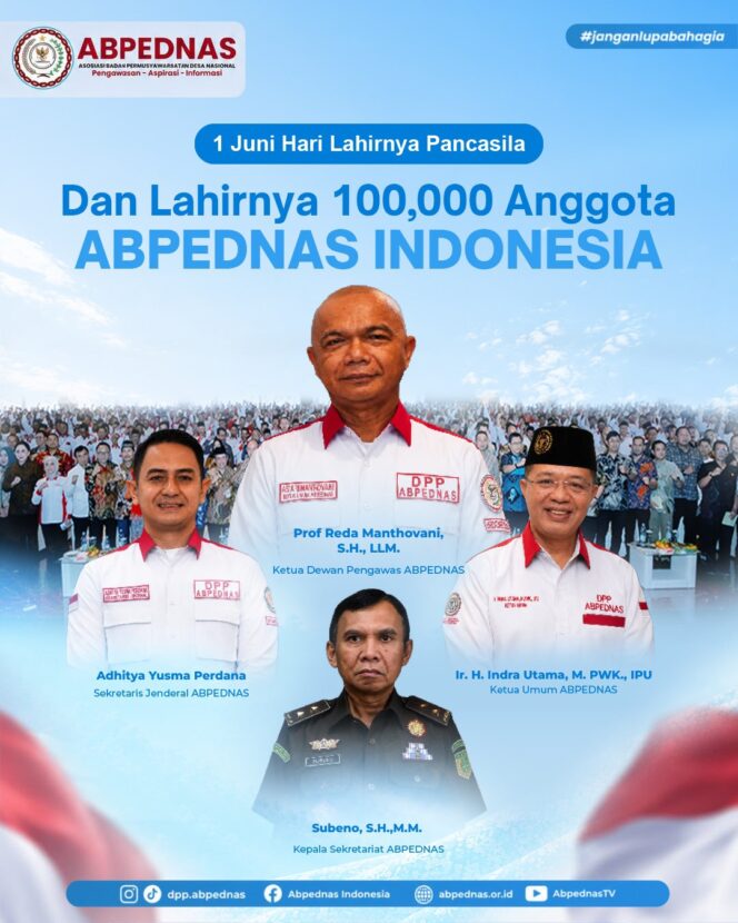 
					ABPEDNAS resmi menembus 100.000 anggota di seluruh Indonesia tepat pada momentum Hari Lahir Pancasila 2026
