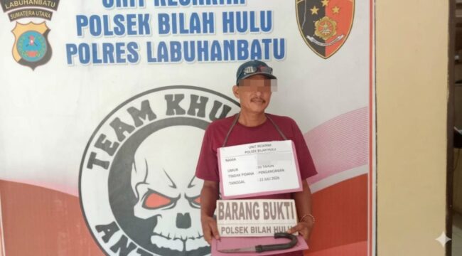 Akhir pelarian pelaku pengancaman! Unit Reskrim Polsek Bilah Hulu berhasil mengamankan pria berinisial EF yang diduga terlibat kasus pengancaman menggunakan pisau sejak 2024